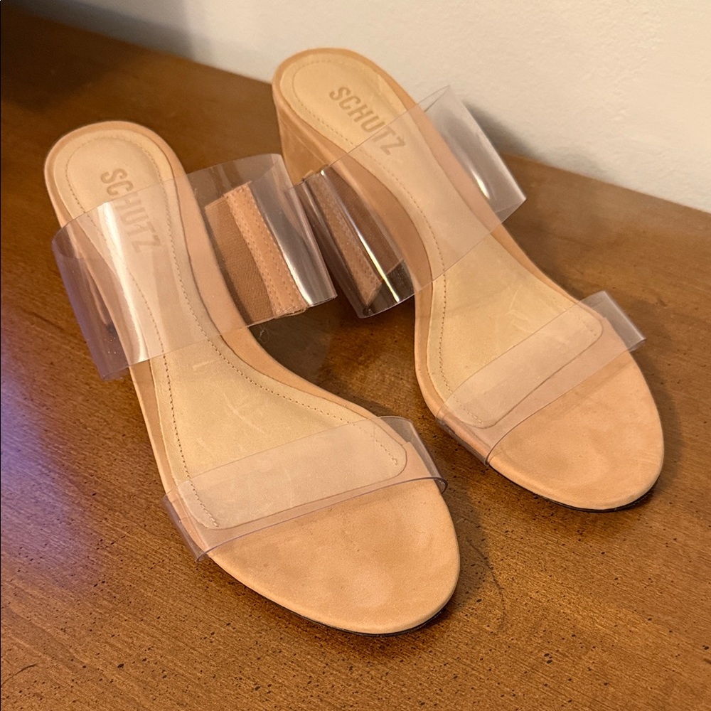 SCHUTZ Clear and Tan Women's Heels